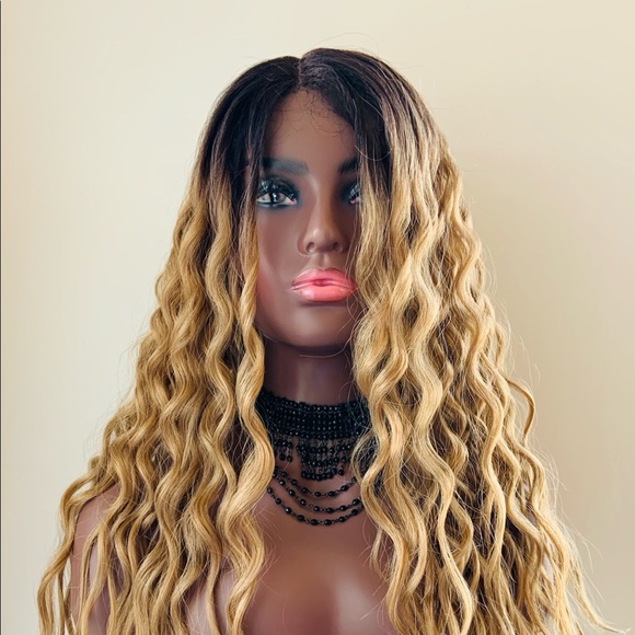 Gorgeous Ombre Golden Brown Premium Fiber Lace Front Wig - Picture 7 of 10